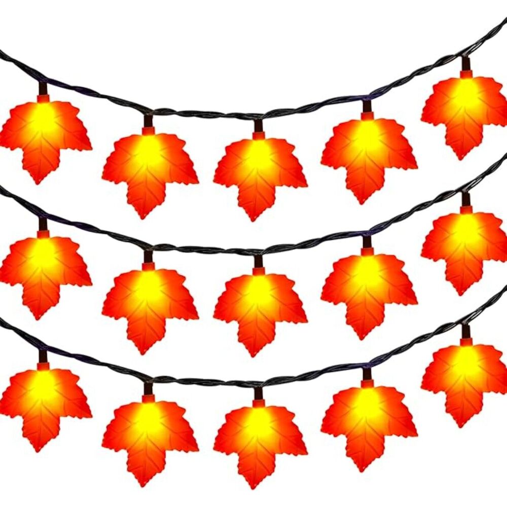 8.5Ft Outdoor Decorations Lights with 10 LED Orange Maple Leaves Light